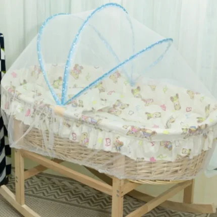 Handmade Rattan Newborn Cradle Bed / Baby Bed - Wooden Rocking Cradle for Soothing, Portable Infant Bed