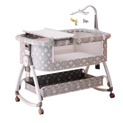 Bassinet Bedside Sleeper, Baby Bassinet with 7 Adjustable Height, Bedside Bassinet for Baby with Storage, Breathable Mesh & Mattress, Portable Bassinet Easy Folding
