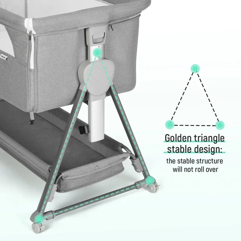 Bassinet Bedside Sleeper, Baby Bassinet with 7 Adjustable Height, Bedside Bassinet for Baby with Storage, Breathable Mesh & Mattress, Portable Bassinet Easy Folding