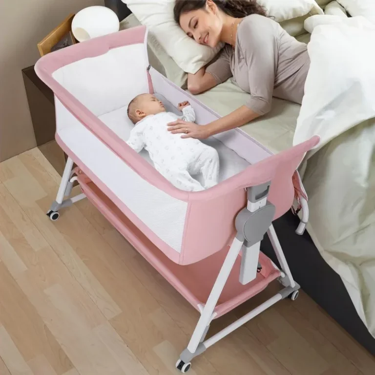 Bassinet Bedside Sleeper, Baby Bassinet with 7 Adjustable Height, Bedside Bassinet for Baby with Storage, Breathable Mesh & Mattress, Portable Bassinet Easy Folding